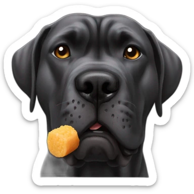 the cane corso dog licks itself after eating food sticker