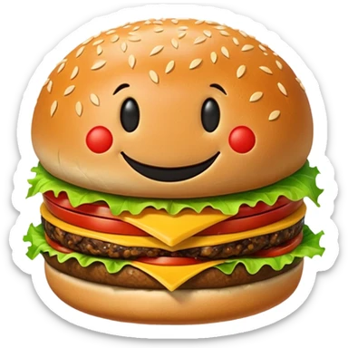 a burger emoji with a big smiley face  sticker