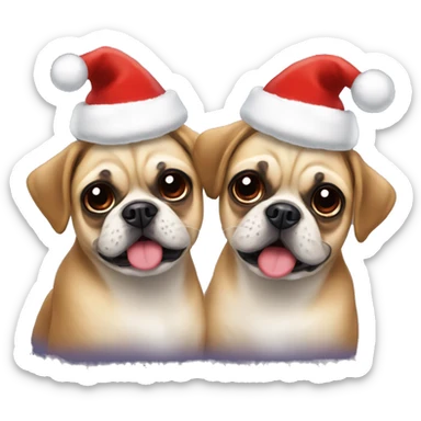 Two happy pugaliers with Christmas hats sticker