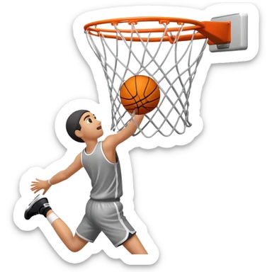 Basketball stretching the net as it goes through, dynamic action shot, iOS emoji style sticker