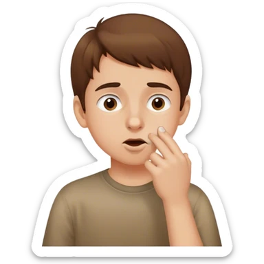 fair skin brown haired boy picking his nose  sticker