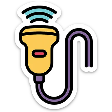 ultrasound probe, color outline icon style, with cable visible sticker