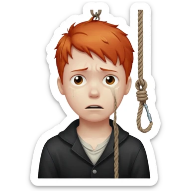 red headed boy hanging by his neck from a noose sticker