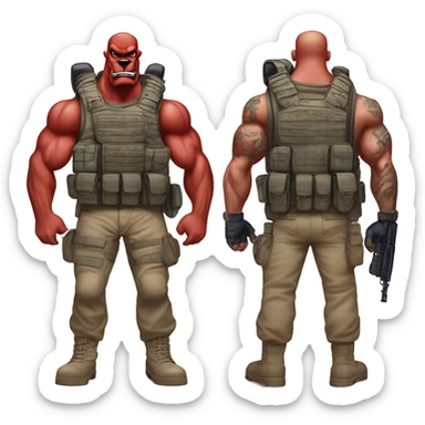 Desert storm daddy hot tall blue eyes Clifford the big red dog muscular with tattoos on arms book illustration humanoid as a military call of duty character standing alone sticker