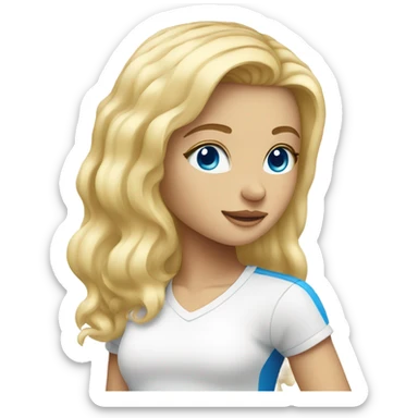 blonde hair girl with blue eyes and white tshirt sticker