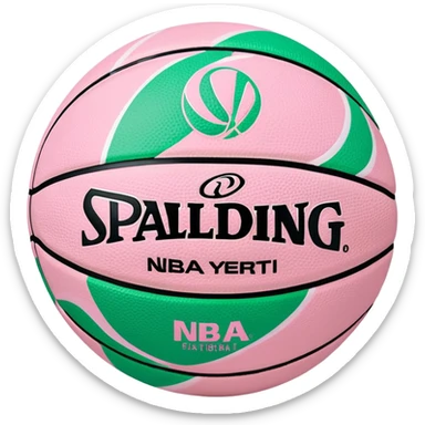 Spalding basketball with NBA logo, white color with pastel pink and green swirls pattern sticker
