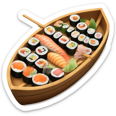 Wooden boat filled with sushi and sashimi sticker