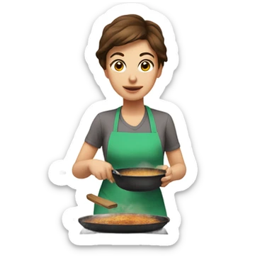Woman with short brown hair cooking on a stove sticker