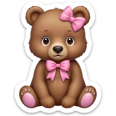 Cute brown bear with a pink bow sitting down sticker