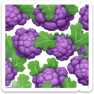  Cheerful purple cauliflower with vibrant green leaves, a cute face with big expressive eyes and a friendly smile, styled in a cartoonish and playful design. sticker