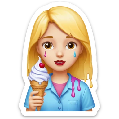greedy girl holding ice cream sticker