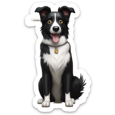 black border collie mix calling hotel room service sticker