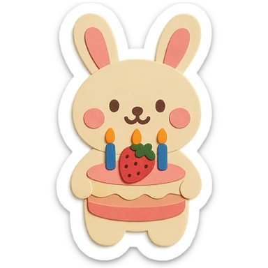 Add one more candle to the birthday cake the bunny is holding, keep the cute smile and cheerful expression sticker