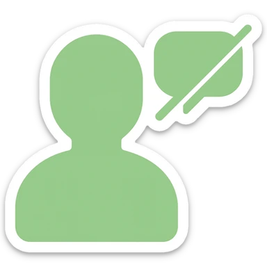Disengaged user silhouette with a crossed-out chat bubble in minimal modern icon style, green color variation, no background. sticker