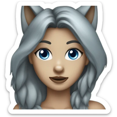 dark female gray wolf blue eyes  sticker