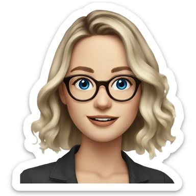 Shoulder length Balayage pale model lady with glasses and blue eyes happy  sticker