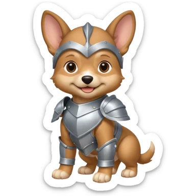 baby dog in silver armor, full body, smile sticker
