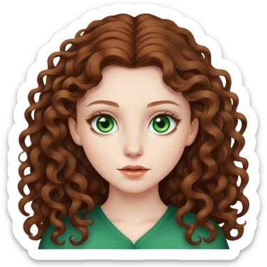 Girl with long brown curly hair and green eyes and pale skin sticker