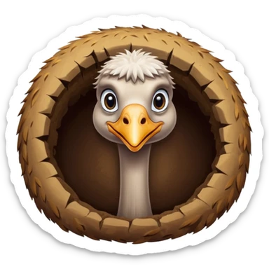 Ostrich with it's head inside a hole in the ground only it's body and neck visible sticker