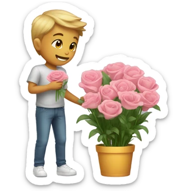 cute boy buying a girl flowers sticker
