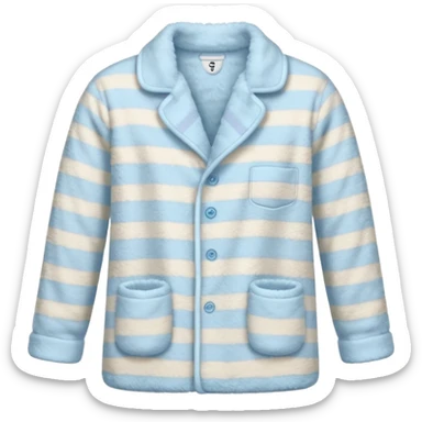 emoji of an isolated fluffy fleece pajama top with soft pastel stripes, plush fuzzy texture, light grey and pastel blue tones, button-down long sleeves, neatly folded flat-lay, no person, no body, no mannequin, cozy warm winter mood, soft shading sticker