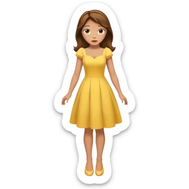 full body Belle with yellow dress and brown hair, showing entire figure from head to feet, minimal style sticker