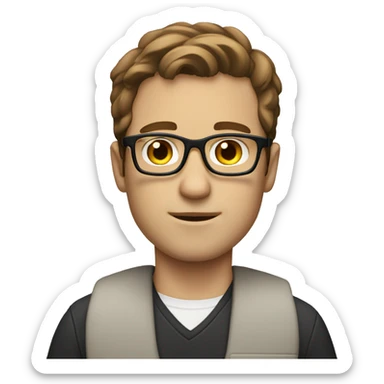 white guy brown hair with laptop and square glasses  sticker