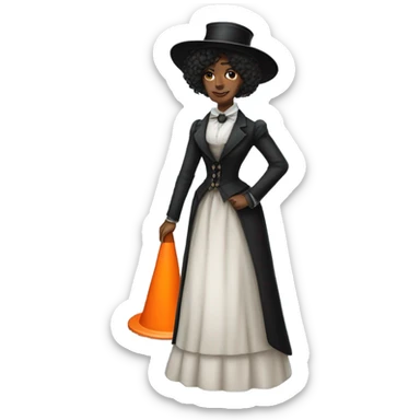 galora in Victorian dress elegant, full body, holding "big traffic cone" sticker