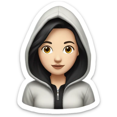 White Girl with black hair wearing jacket with hood down sticker