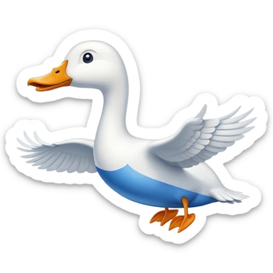 A cartoon jet airplane with a white goose neck and head extending from where the nose would be sticker