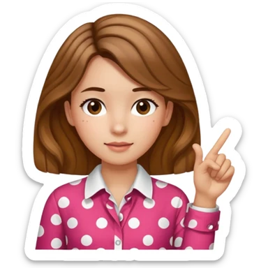 girl wearing a polka dots  shirt style, and poiting witgh her hand, her hair brown  sticker