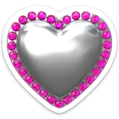 Shiny silver heart with bright pink circle rhinestones tracing along the outline sticker