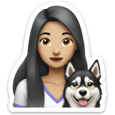 Long hair Asian Girl with husky dog sticker