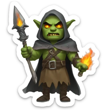 Orc weapon spirit with ghostly weapons, cloak with burning eyes, Halloween theme, emoji sticker