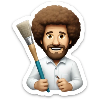 bob ross with a paintbrush thats covered in paint sticker