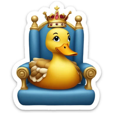 A duck wearing a crown sitting on a throne made of bread sticker