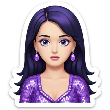 Katy Perry with long black hair, lavender sequin outfit sticker