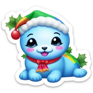 Lisa frank rainbow seal with Christmas holly  sticker