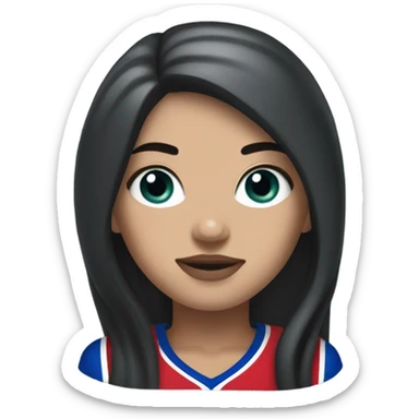 White Girl with long black hair and freckles wearing buffalo bills jersey sticker