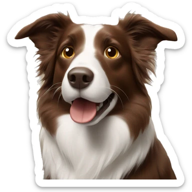 Brown border collie sniffs sticker
