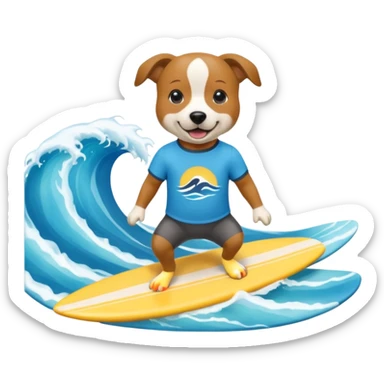 Dog wearing a t-shirt and surfing in realy good time sticker