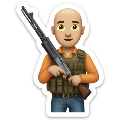 bald man with shotgun sticker