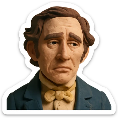 claymation style face of an 1800s person with a solemn, reflective expression, remembering the Alamo sticker