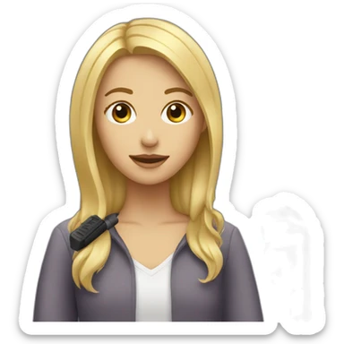 blonde girl with podcast microphone sticker