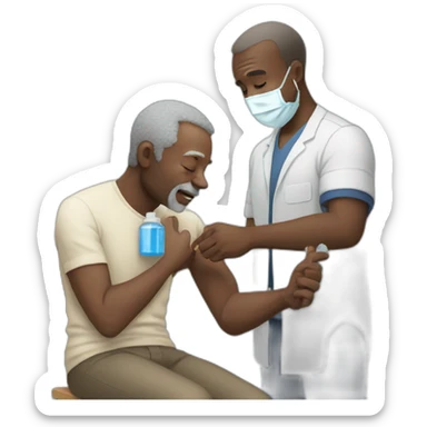 light skinned man giving vaccine to old black man sticker