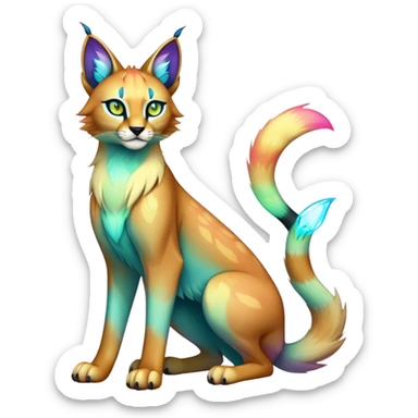 An iridescent transparent  colorful lynx-caracal-serval-fakemon-creature-hybrid sticker
