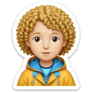 curly hair kid with raincoat sticker