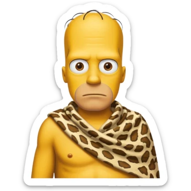 a simpson guy wearing ancient animal skin cloth, half body, icon, yellow skin sticker
