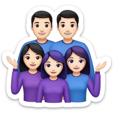 4people 2 men and 2 women. with black hair and white skin. ready to create a team. with blue and purple clothes sticker