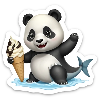 Panda eating ice cream the shark chasing it ￼ sticker